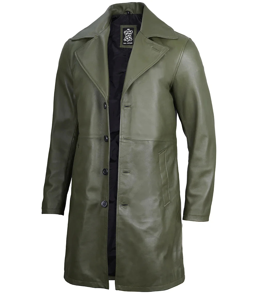 Bryson Military Green Leather Car Coat