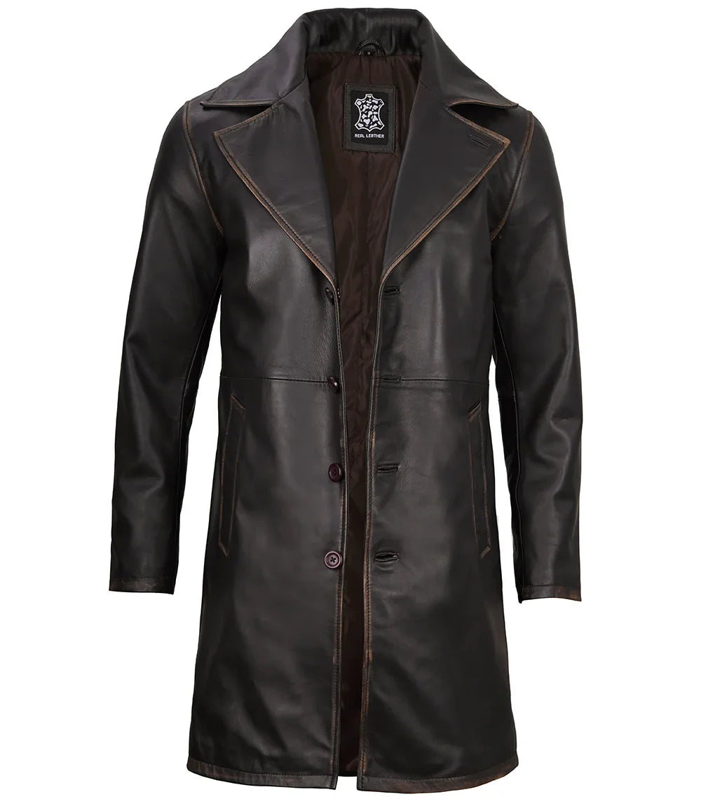Bryson Rub Off Brown Leather Car Coat - Image 3
