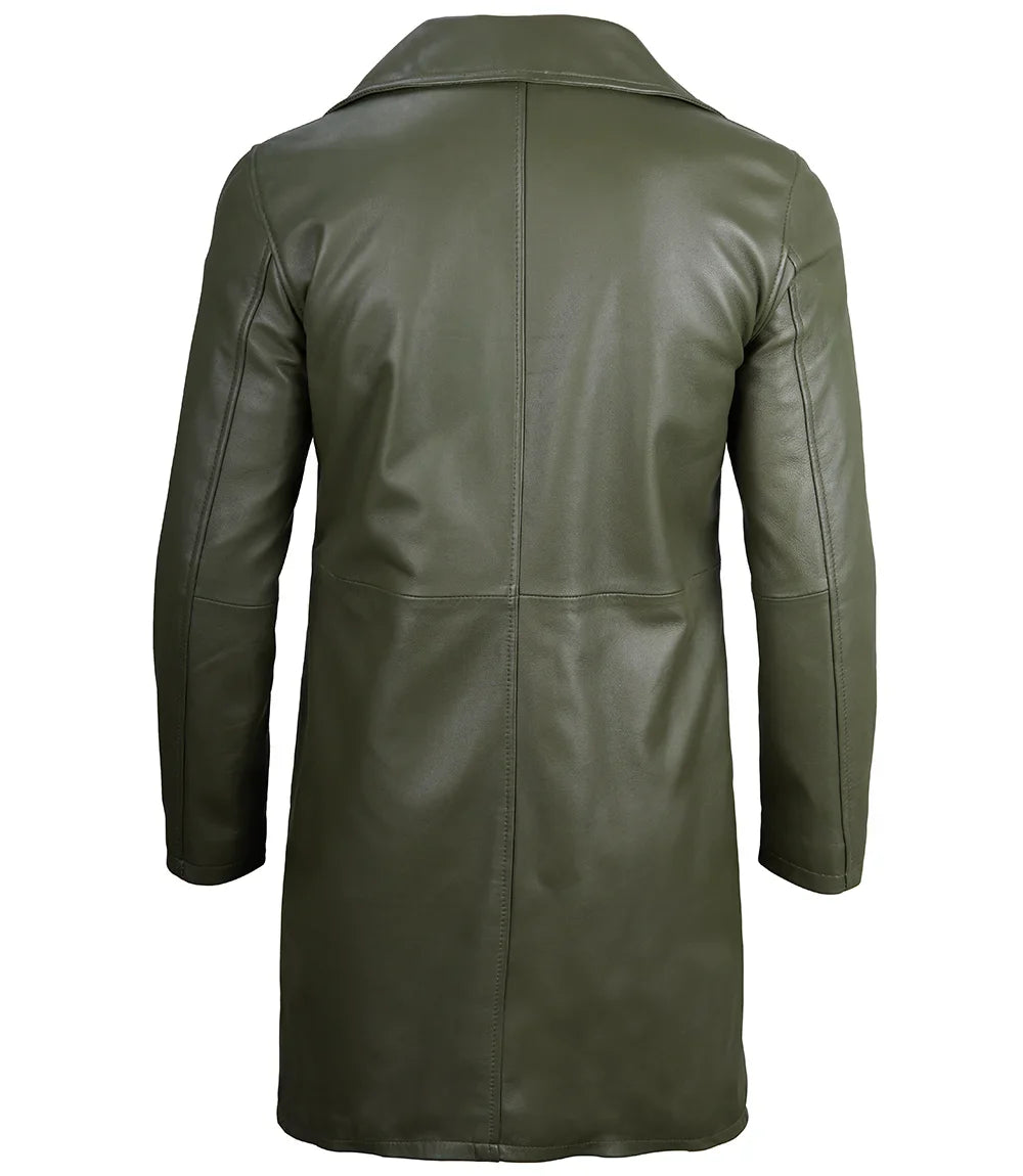Bryson Military Green Leather Car Coat - Image 2