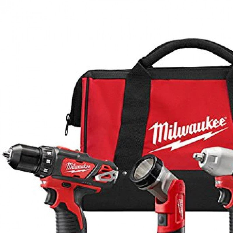 Milwaukee M12 3/8 Driver Drill, 3/8 Impact, 1/4 Ratchet, Light & 2 Batteries