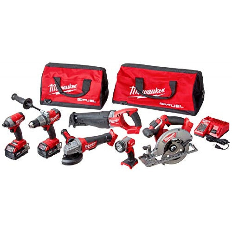 Milwaukee 2896-26 M18 Fuel 18-Volt Lithium-Ion Brushless Cordless Combo Kit (6-Tool) with (2) 5.0 Ah Batteries, (1) Charger, (2) Tool Bags