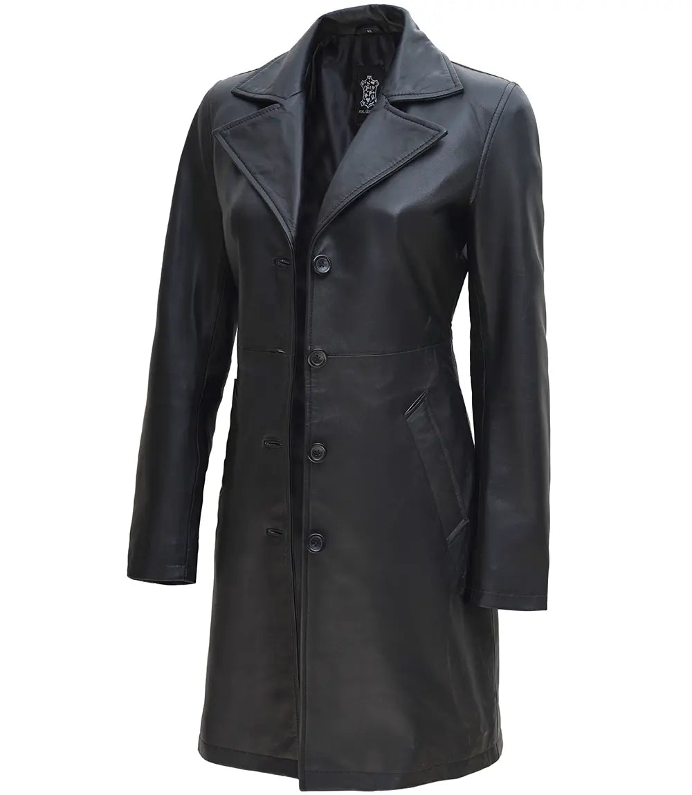 Jackson Petite Women Black Leather Long Coat