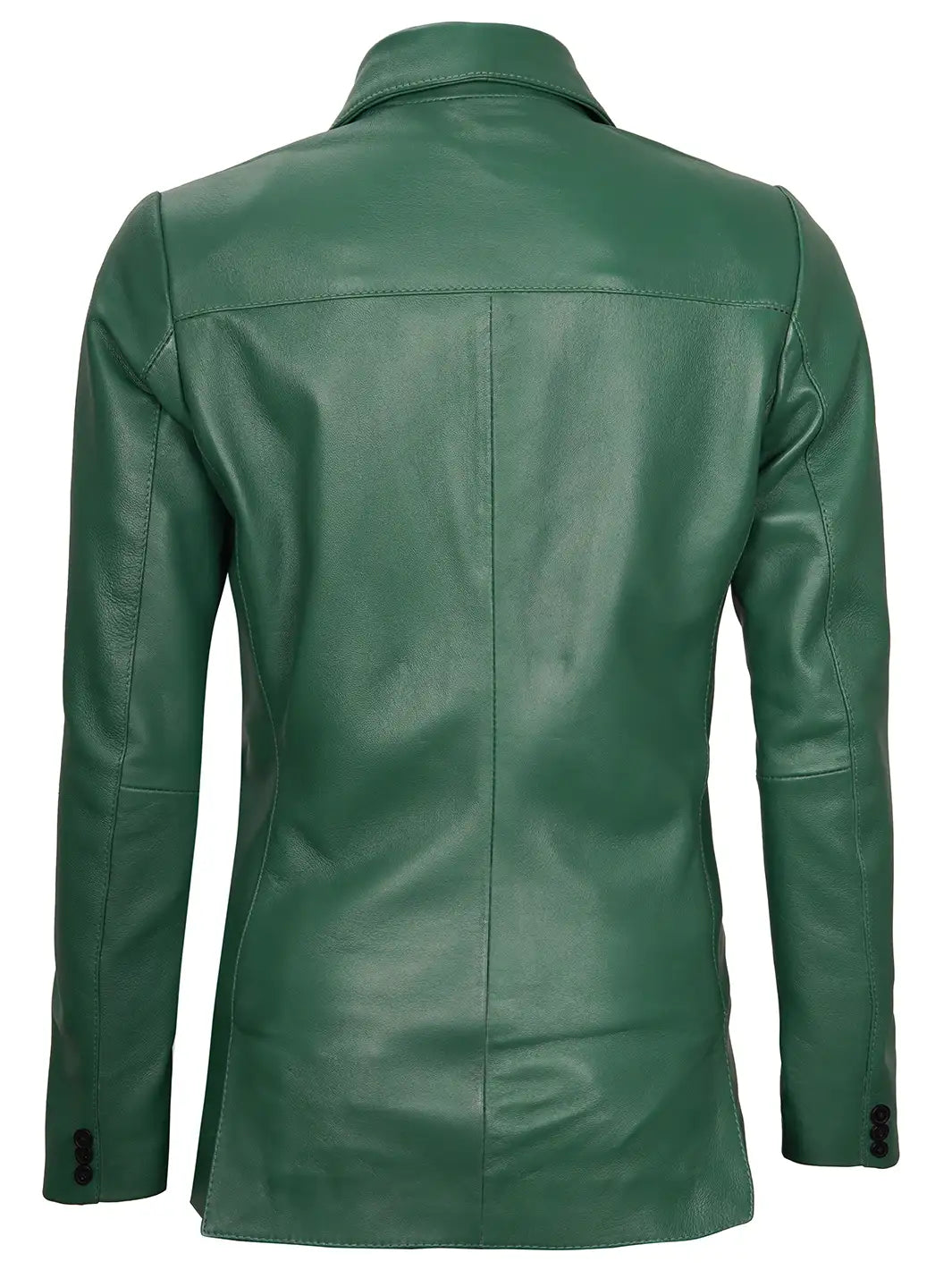 Womens Green Two-Button Leather Blazer - Image 5