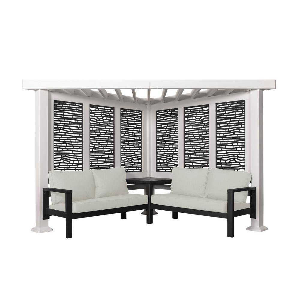 Ridgedale 8 Ft. X 8 Ft. White Steel Modern Cabana Pergola with Conversation Seating in Pumice