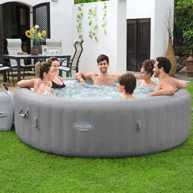 Bestway 8 – Person 190 – Jet Vinyl Round Inflatable Hot Tub in Gray