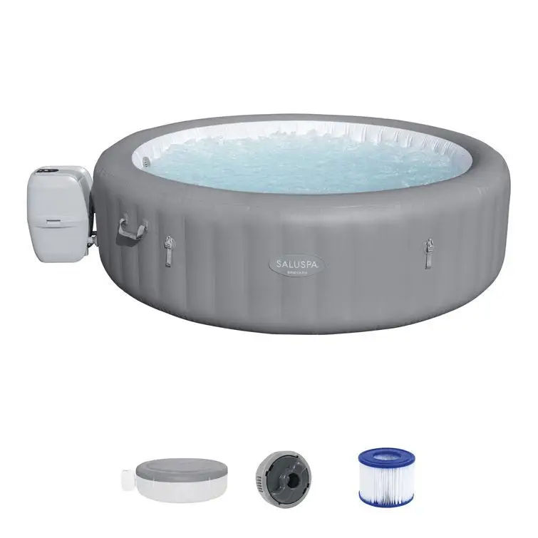 Bestway 8 – Person 190 – Jet Vinyl Round Inflatable Hot Tub in Gray - Image 2