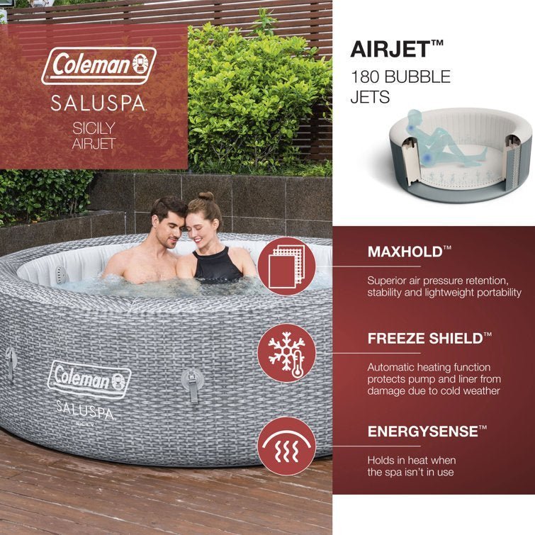Bestway Coleman Sicily Airjet Inflatable Hot Tub With Energysense Cover, Grey - Image 5