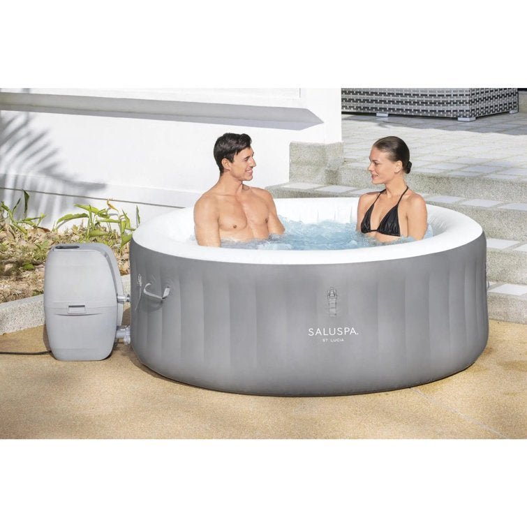Bestway SaluSpa St. Lucia 3 Person Round Inflatable Outdoor Hot Tub Spa, Gray - Image 10