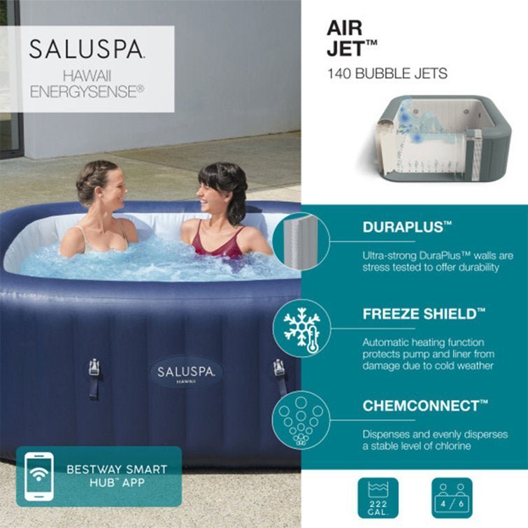 Bestway Saluspa Hawaii Airjet Inflatable Hot Tub With Energysense Cover, Blue - Image 4