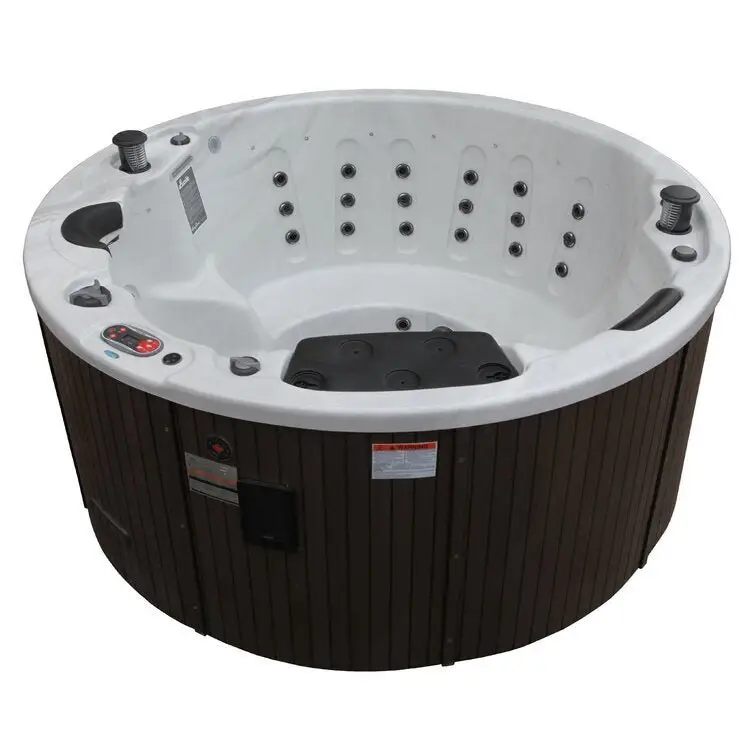 Canadian Spa Co 5 – Person 38 – Jet Acrylic Round Hot Tub with Ozonator and Built-In Speaker in Sterling Silver, Walnut