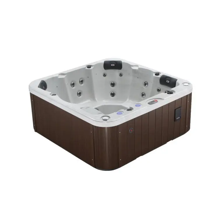 Canadian Spa Co 6 – Person 27 – Jet Acrylic Square Plug And Play Hot Tub with Ozonator and Built-In Speaker in White Cloud, Hazelnut