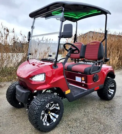 48V Electric Golf Cart 2 Seater Renegade Light Edition Utility Golf UTV – LIGHT EDITION – RED With Windshield and Radio