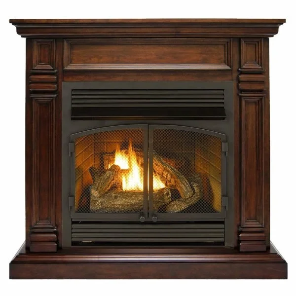 Duluth Forge Dual Fuel Ventless Gas Fireplace With Mantel – 32,000 BTU, T-Stat Control, Walnut Finish