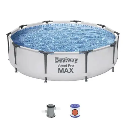 Bestway 12′ x 30″ Steel Pro Frame Max Round Above Ground Swimming Pool with Pump
