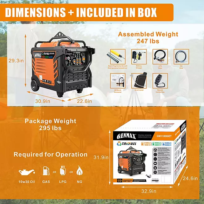 Genmax Portable Inverter Generator, 11000-Watt Tri-Fuel Remote Start CO Sensor - Image 5