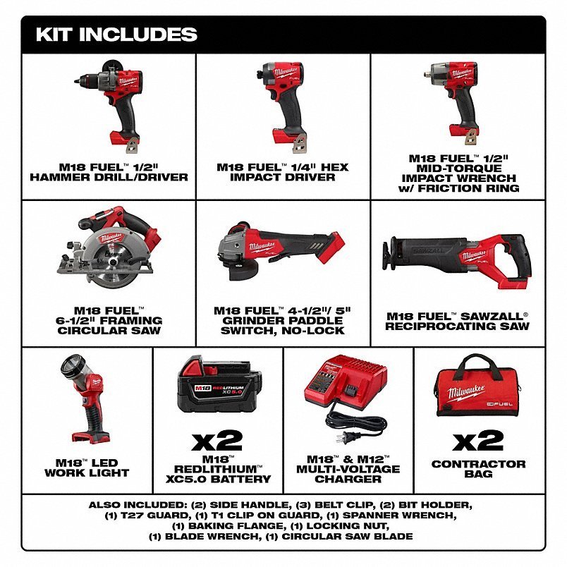 MILWAUKEE Cordless Tool Combination Kit: 7 Tools, 18 V DC Volt, Battery Included, M18 FUEL™, M18™ - Image 10