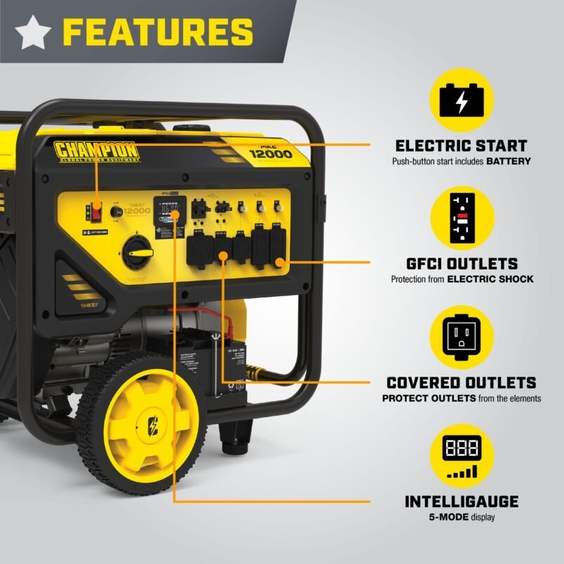 Champion Power Equipment 12,000-Watt Electric Start Dual Fuel Home Backup Portable Generator with CO Shield - Image 3