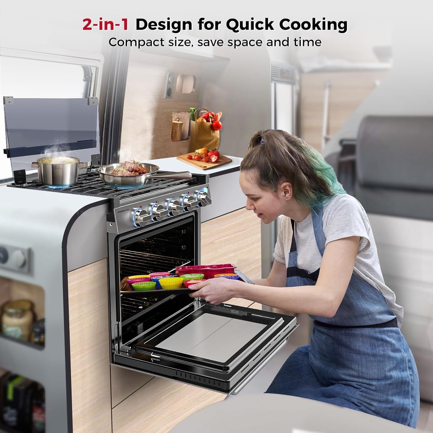 Camplux 21 Inches RV Stove Gas Range Oven 3 Burners Cooktop - Image 2