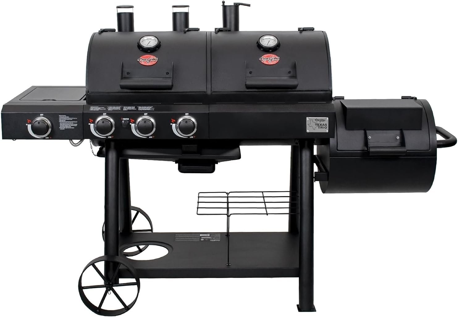 Char-Griller Texas Trio 3-Burner Dual Fuel Grill with Smoker
