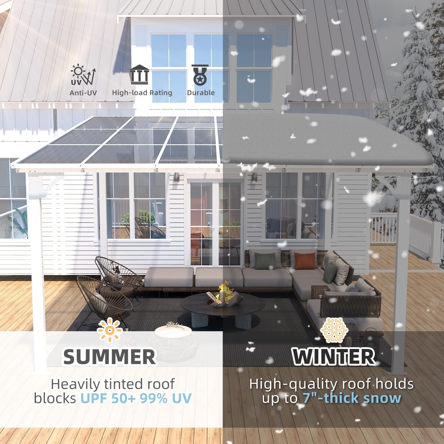 Aecojoy 12 ft x 12 ft White Aluminum Pergola with Canopy - Image 3