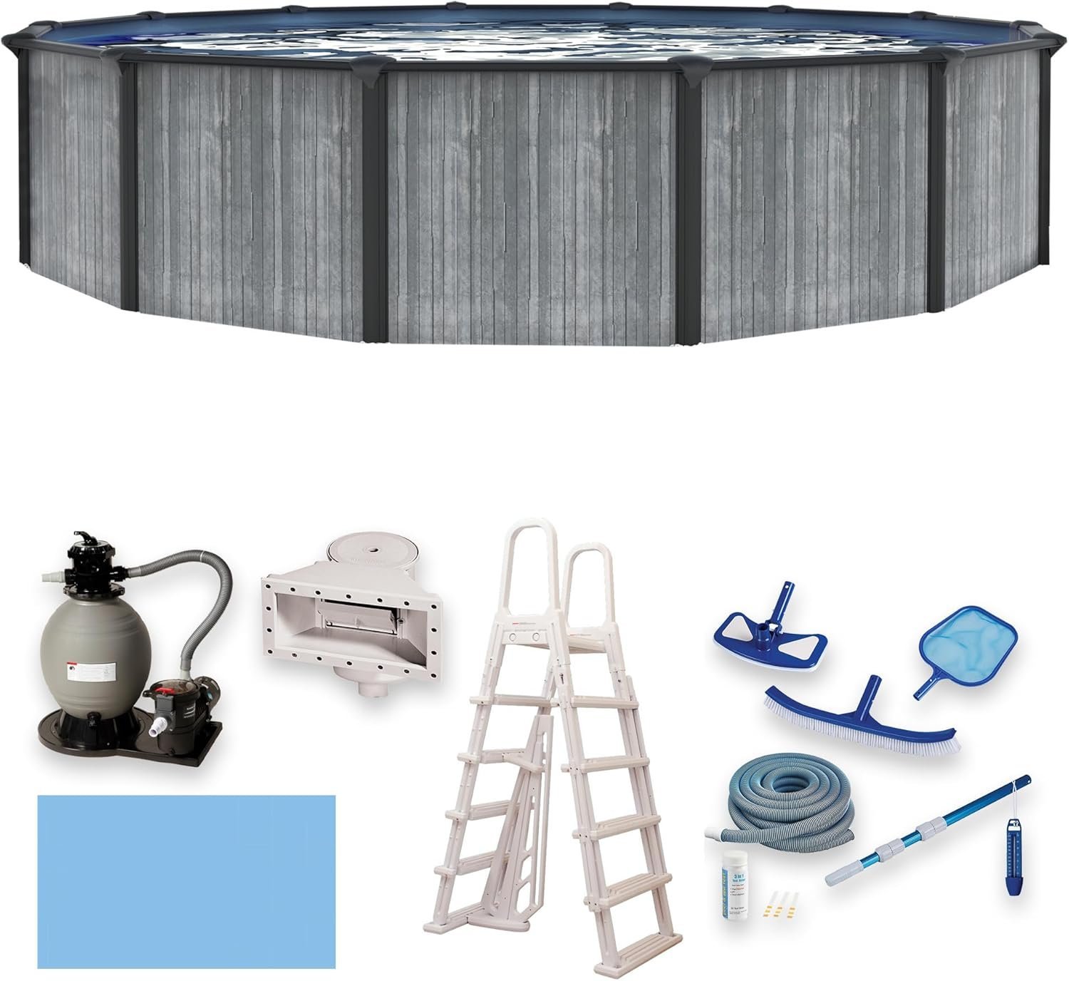 Blue Wave San Pedro 24-ft Round 52-in Deep 6-in Top Rail Above Ground Steel Wall Swimming Pool