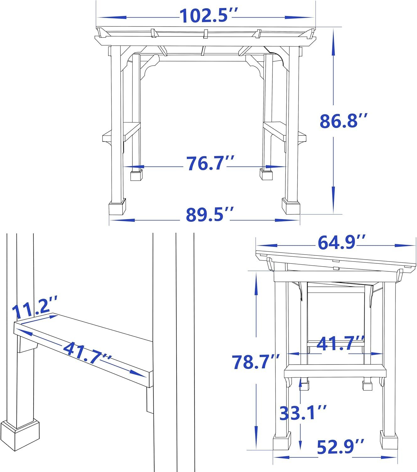 Veikous D Wooden Grill Gazebo Outdoor with Steel Roof - Image 4