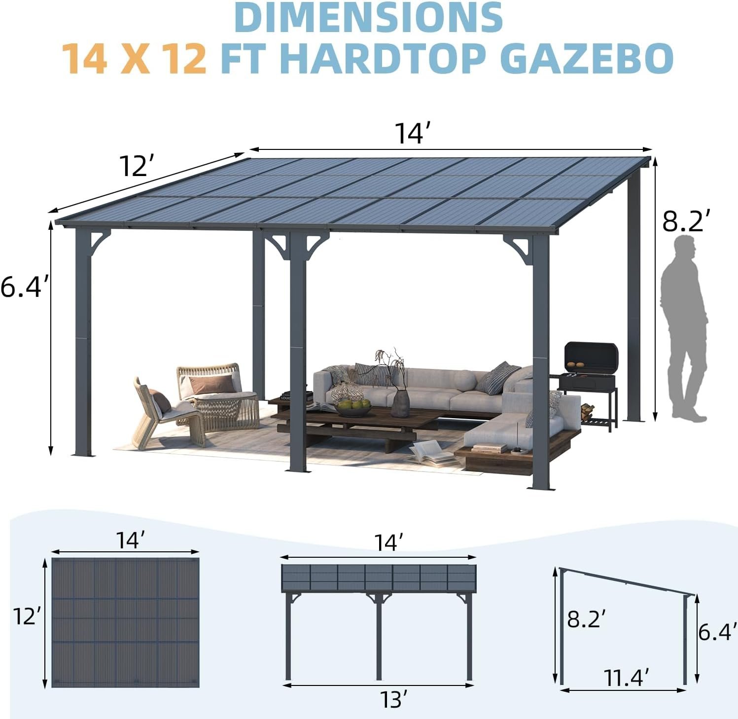 Aecojoy 14×12 ft Aluminum Pergola with Canopy - Image 2