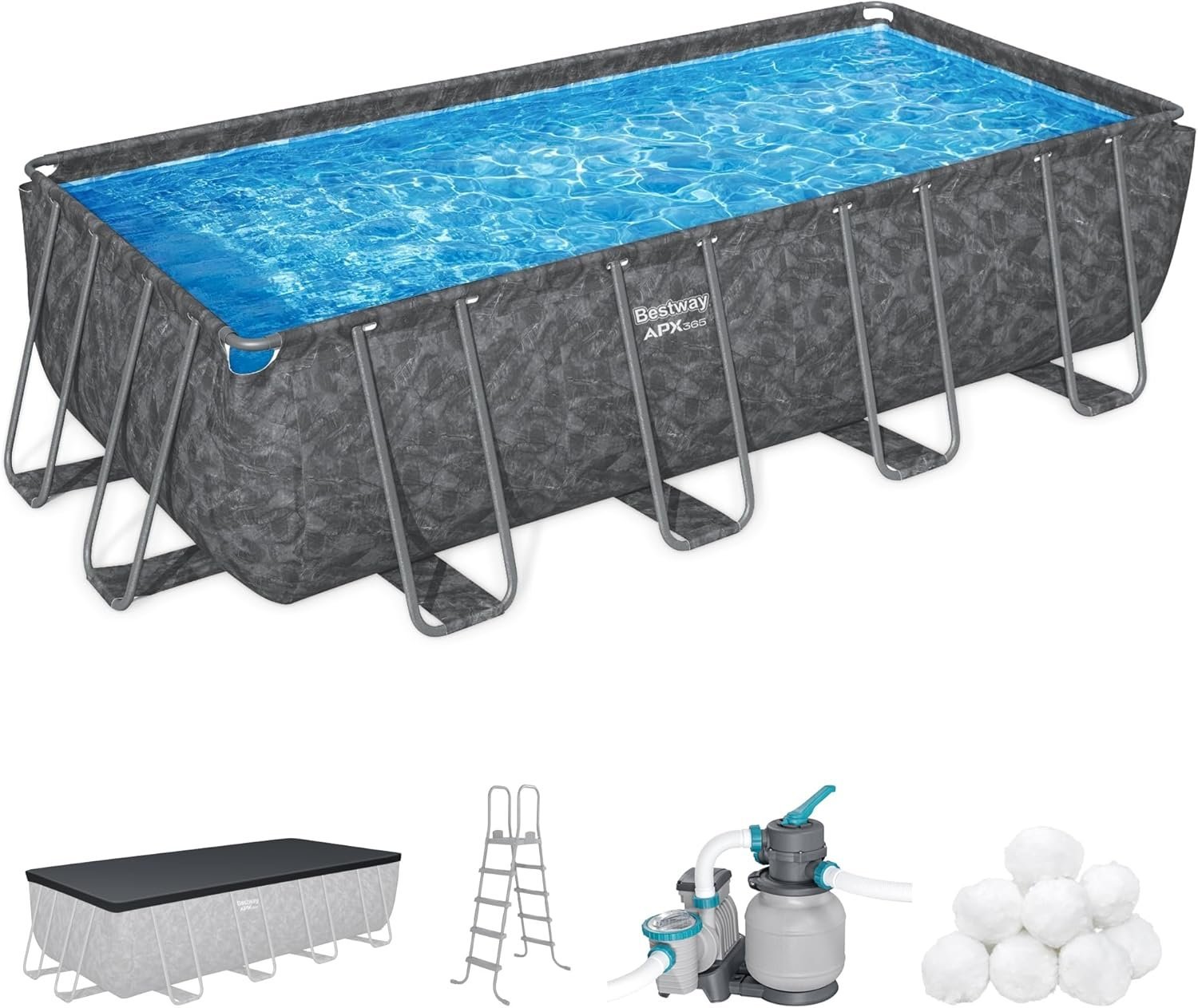Bestway APX 365 18′ x 9′ x 52″ Rectangular Above Ground Swimming Pool