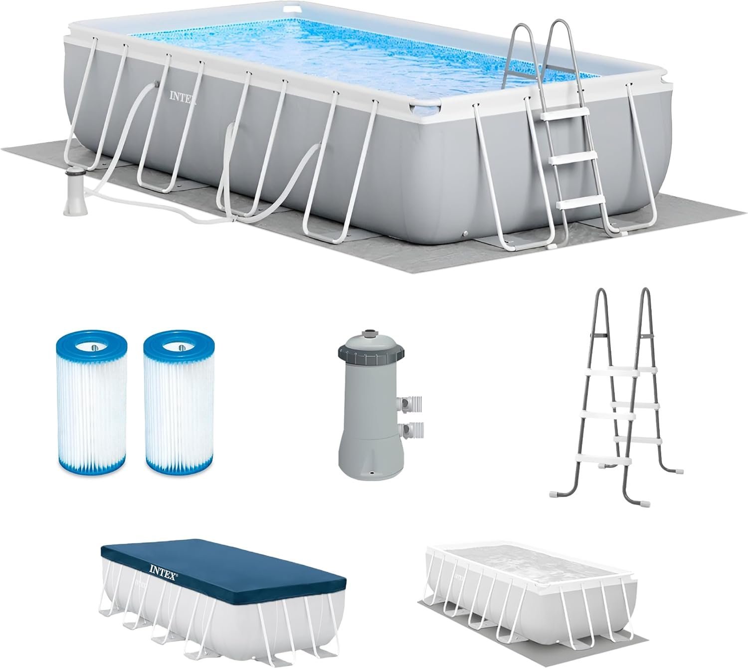 Intex Prism Frame 16′ x 8′ x 42′ Rectangular Above Ground Pool Set