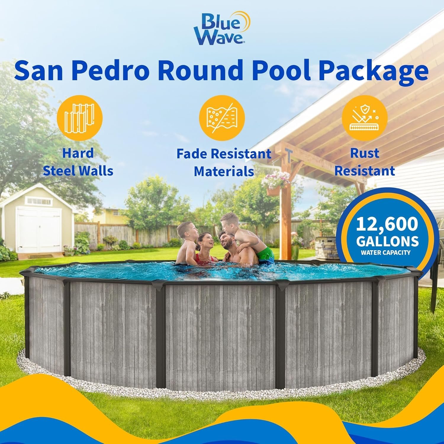 Blue Wave San Pedro 24-ft Round 52-in Deep 6-in Top Rail Above Ground Steel Wall Swimming Pool - Image 3