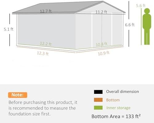 Outsunny 11′ x 13′ Outdoor Storage Shed, Garden Tool Metal Shed with Foundation Kit, Double Lockable Door, Air Vents and Sloping Roof, for Backyard, Patio, Lawn, Light Gray - Image 8