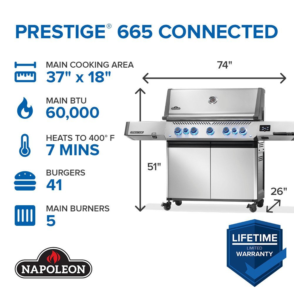 Napoleon Prestige 665 Connected, Gas Grill with Infrared Side and Rear Burner - Image 6