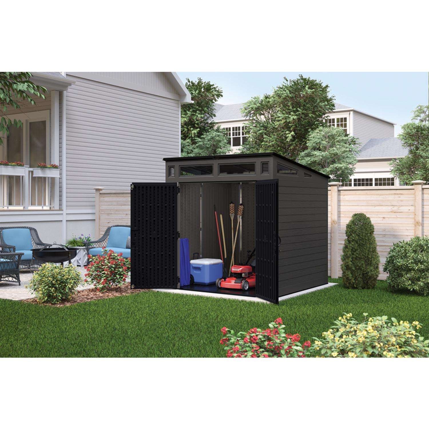 Suncast Modernist 7 ft. x 7 ft. Resin Vertical Pent Storage Shed with Floor Kit - Image 8
