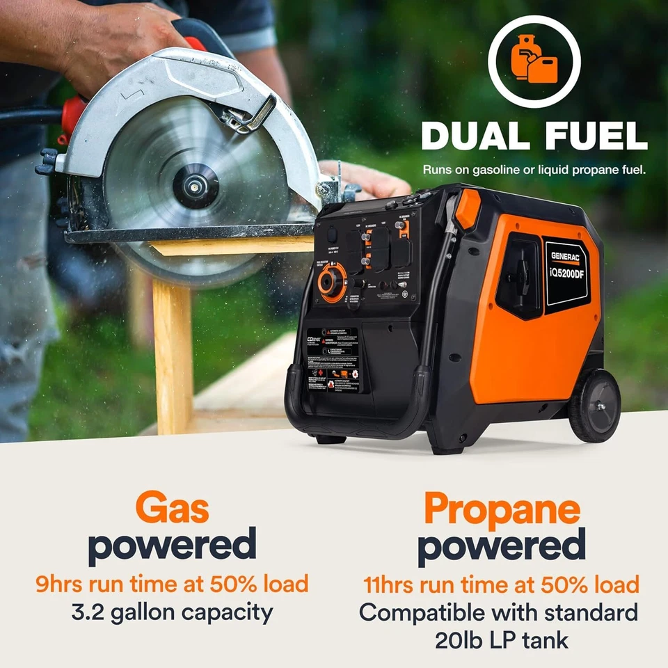 Generac iQ5200 DF 3900 Watt Electric Start Dual Fuel Inverter Generator - Image 4
