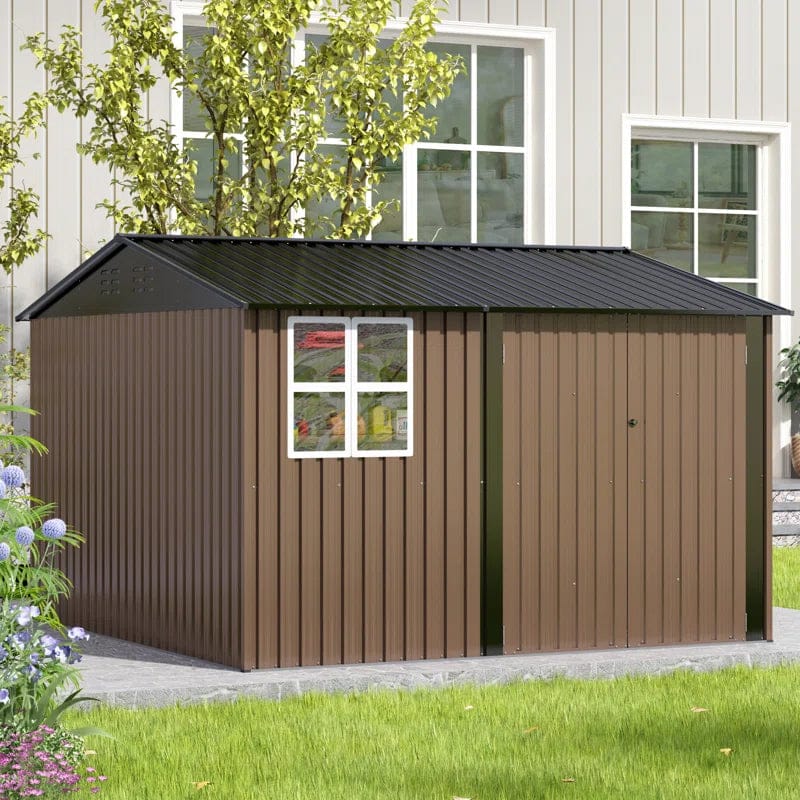 10 Ft. W X 10 Ft. D Brown Metal Storage Shed With Sloping Roof And Double Lockable Door (100 Sq. Ft.) - Image 4