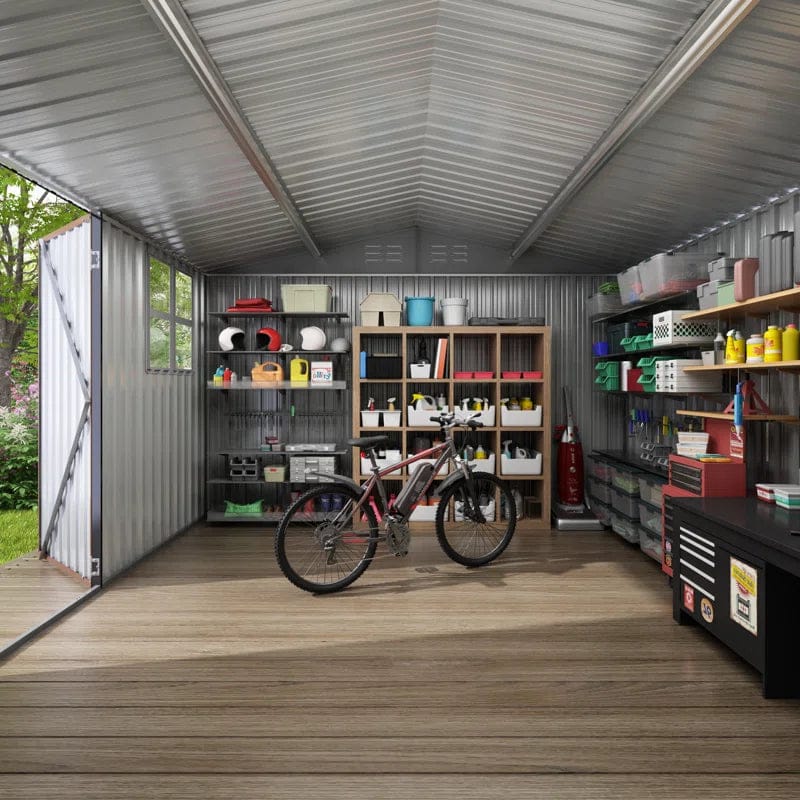 10 Ft. W X 10 Ft. D Brown Metal Storage Shed With Sloping Roof And Double Lockable Door (100 Sq. Ft.) - Image 3