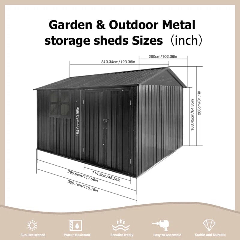 10ft x 8ft Garden Shelter with Window – Outdoor Metal Storage Shed - Image 4