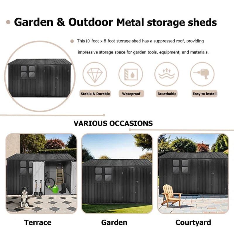10ft x 8ft Garden Shelter with Window – Outdoor Metal Storage Shed - Image 5