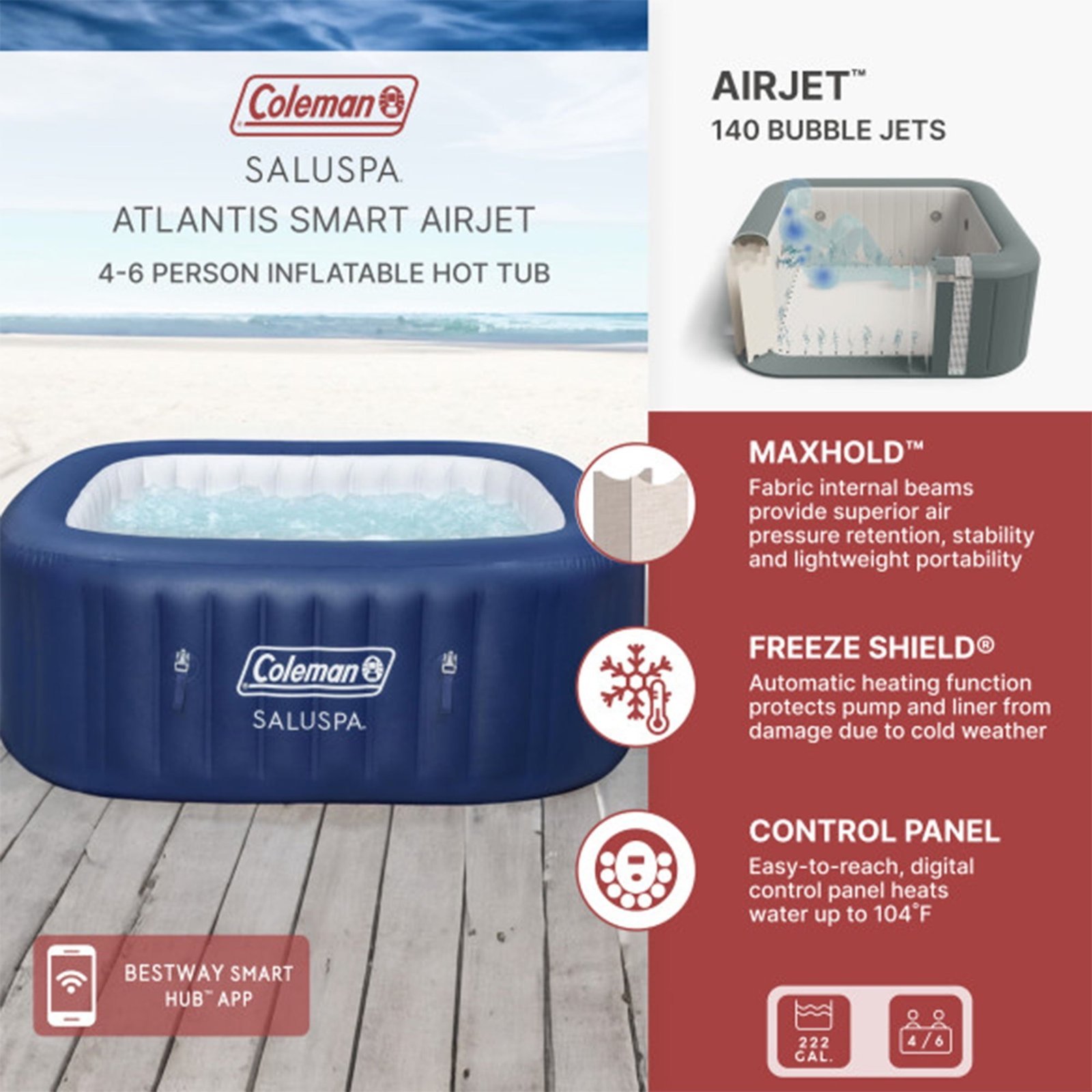 Coleman SaluSpa Atlantis AirJet Inflatable Hot Tub w/ Pump #P09144 - Image 5