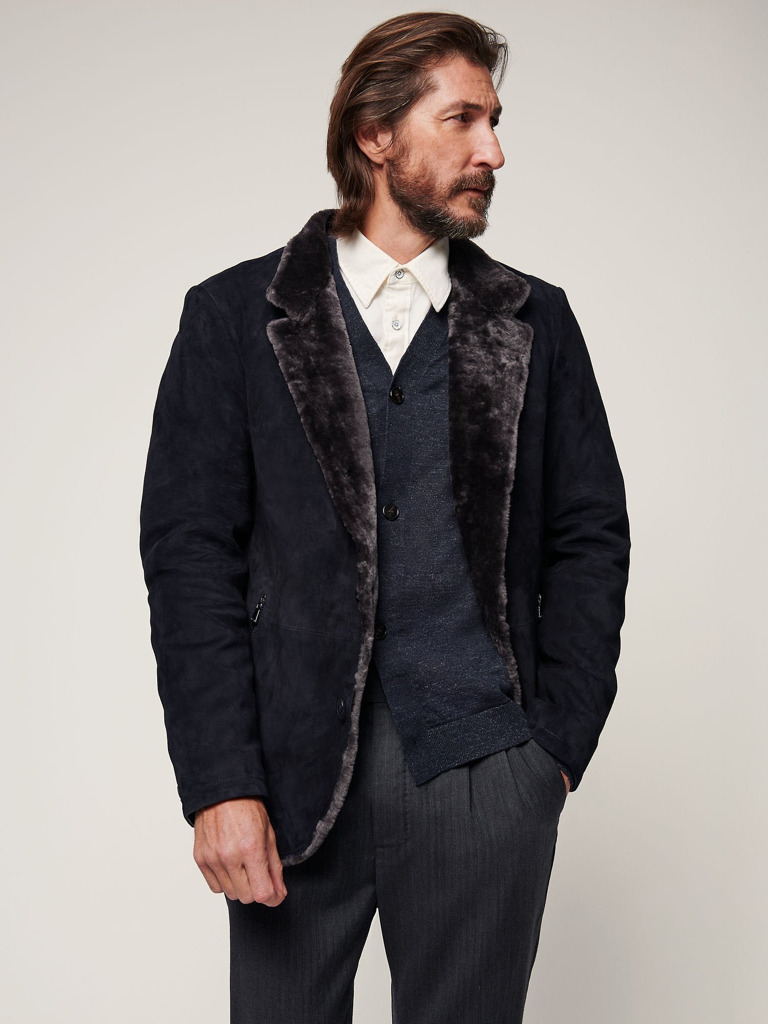 Austin Suede Leather Blazer with Shearling Lining - Image 10
