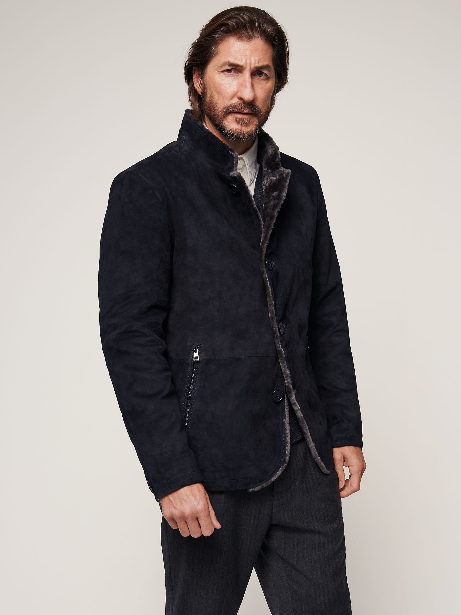 Austin Suede Leather Blazer with Shearling Lining - Image 9
