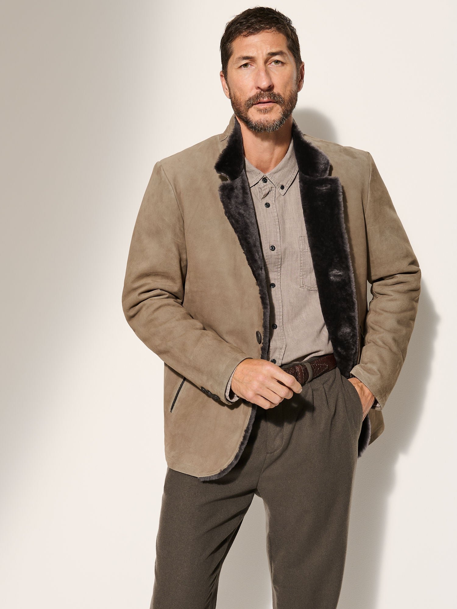 Austin Suede Leather Blazer with Shearling Lining