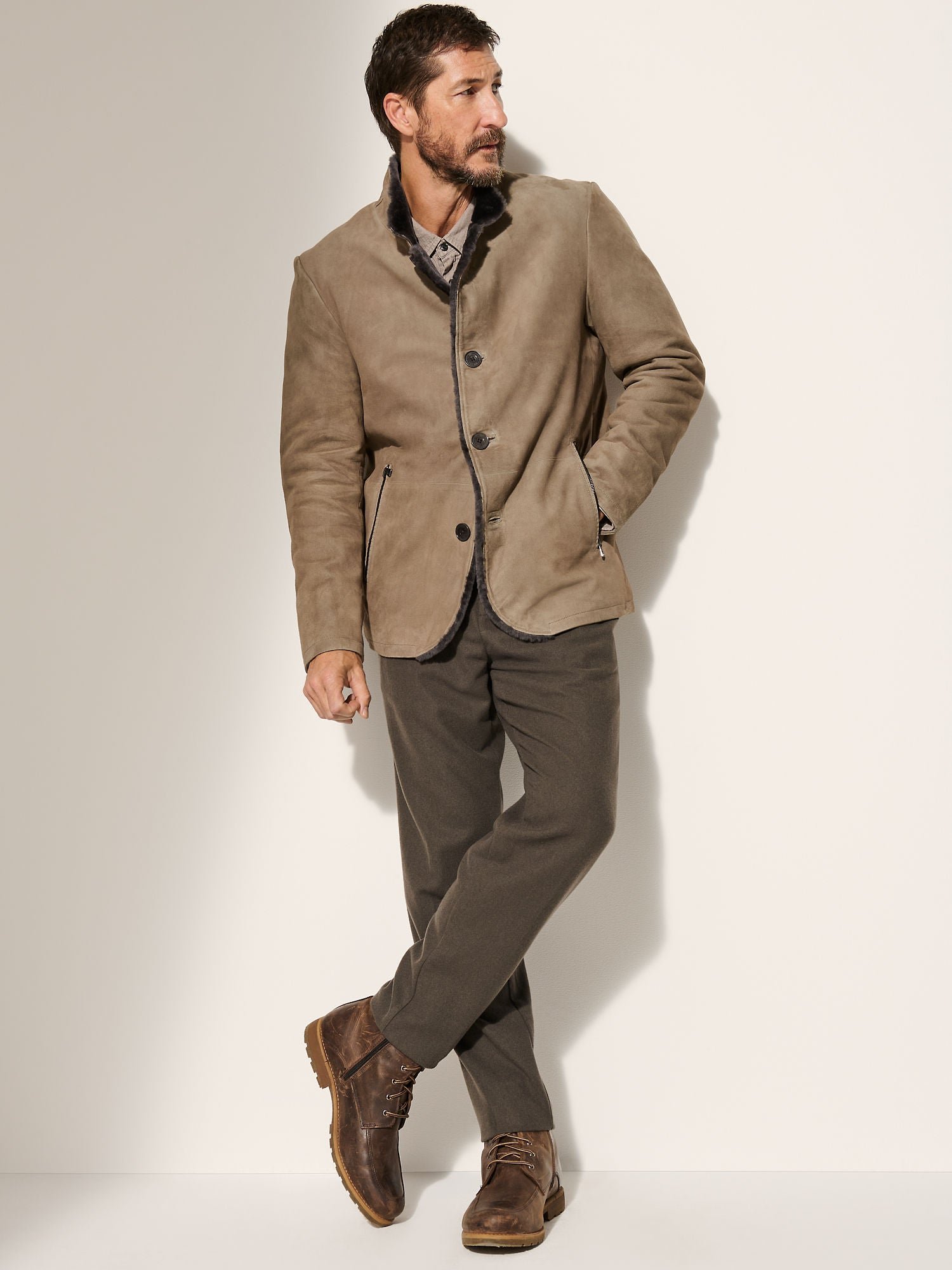 Austin Suede Leather Blazer with Shearling Lining - Image 4
