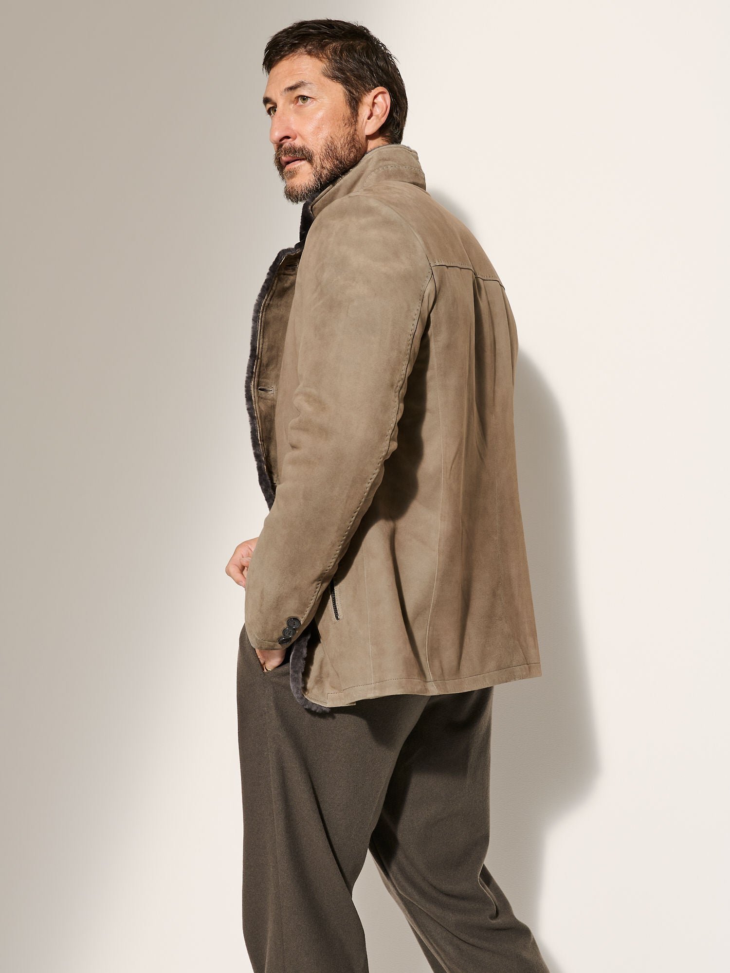 Austin Suede Leather Blazer with Shearling Lining - Image 3