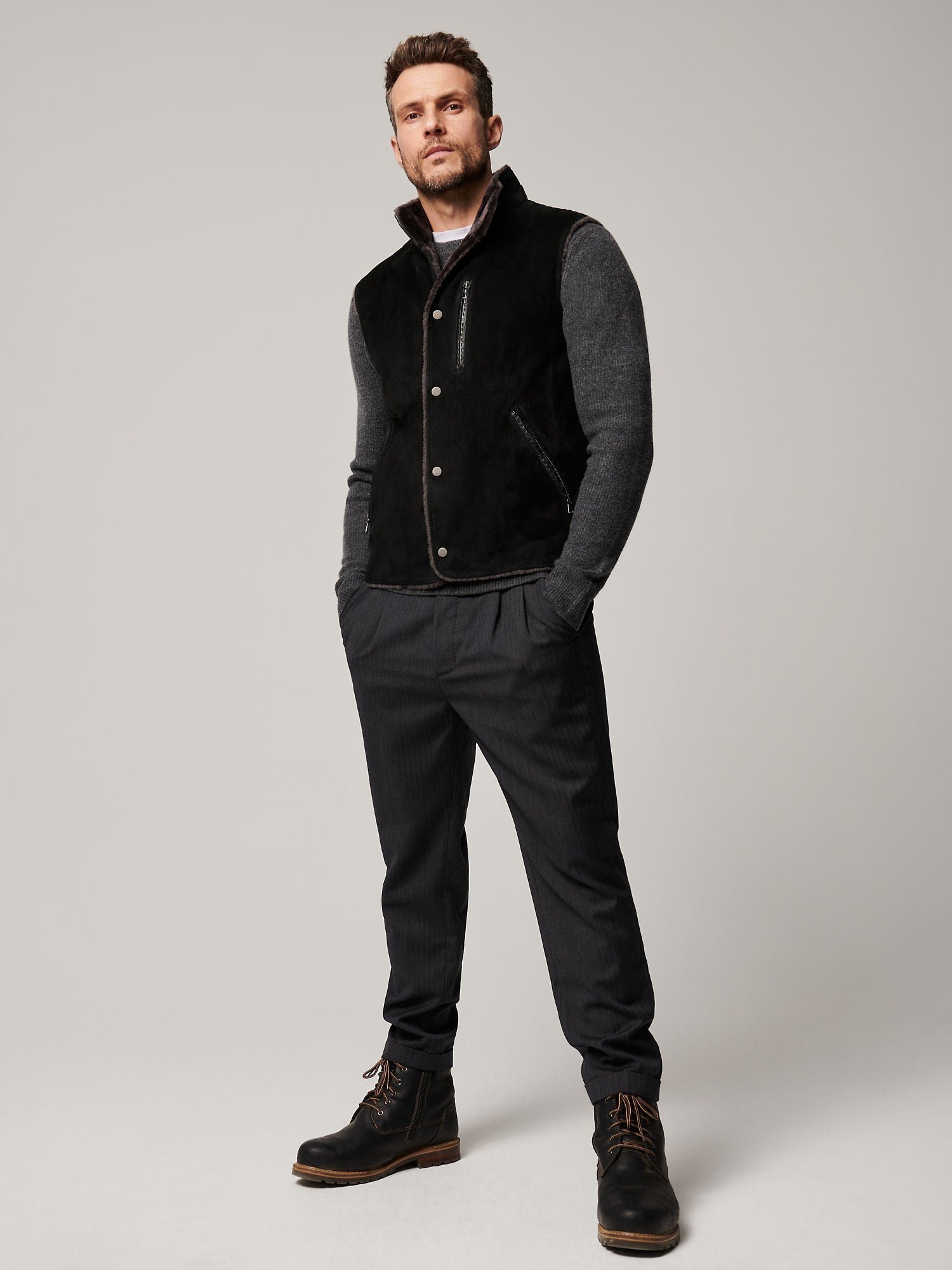 August Suede Leather Vest with Shearling Lining - Image 3