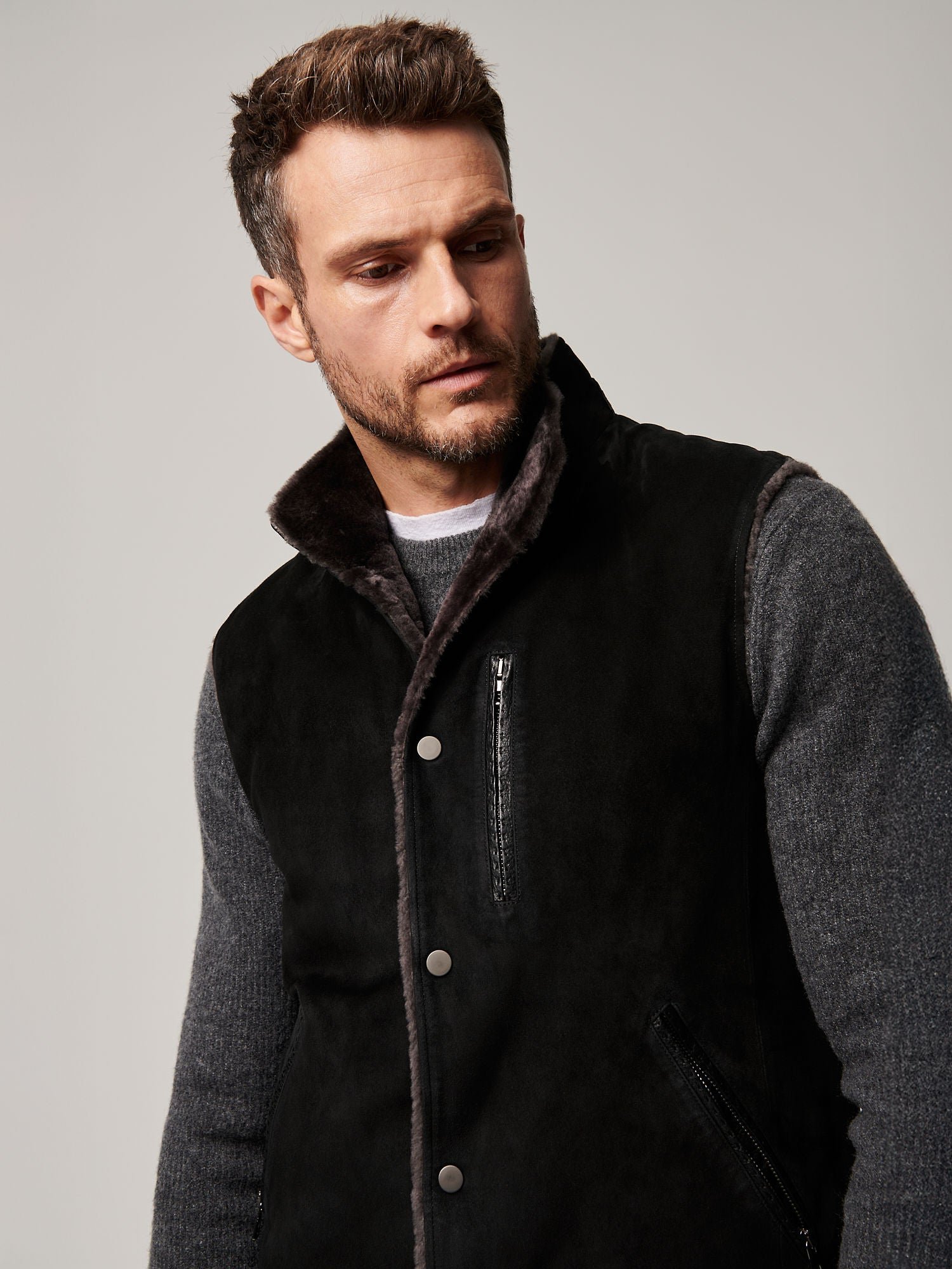 August Suede Leather Vest with Shearling Lining - Image 5