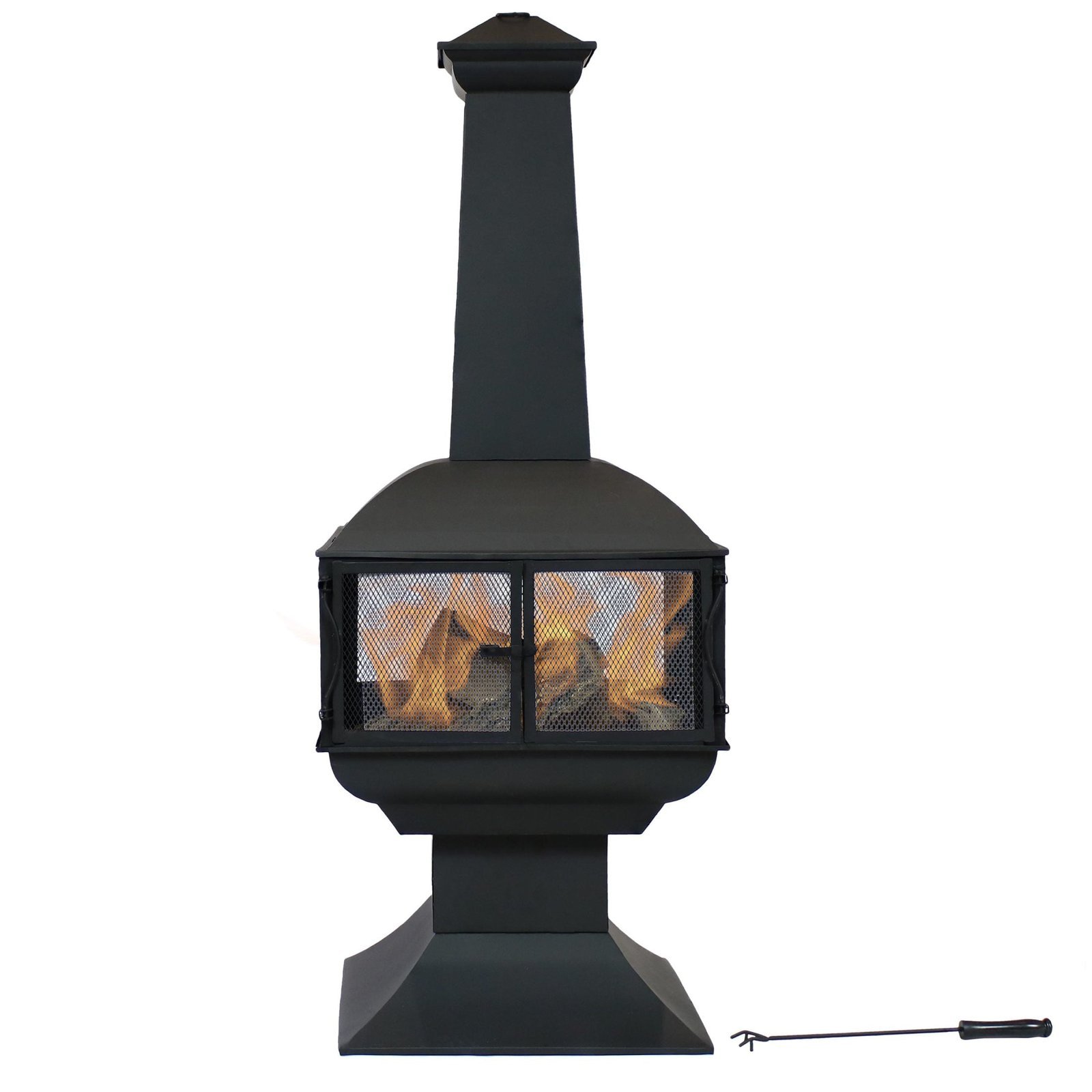 Sunnydaze 57″ 360-Degree View Steel Wood-Burning Chiminea with Grate, Poker, and Cover - Image 5