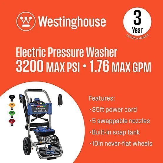 Westinghouse 3,200 PSI 1.76 GPM Electric Cold Water Pressure Washer with 5 Nozzles and Soap Tank - Image 5