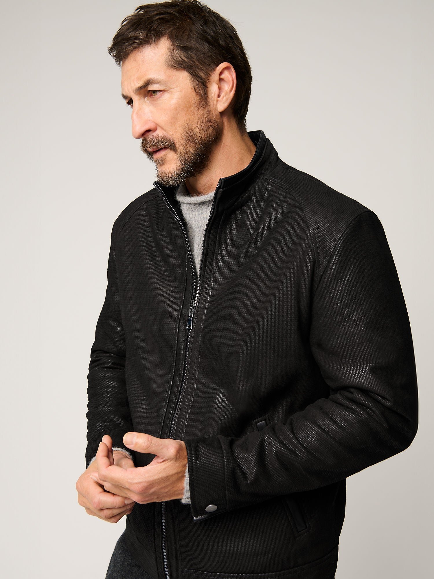 Zachary Embossed Leather Jacket - Image 4