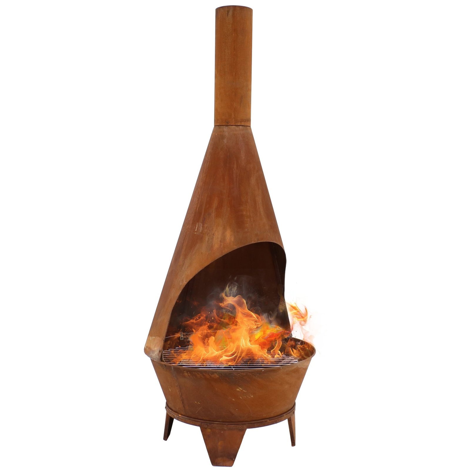 Sunnydaze 75″ Mexican-Style Rust Patina Finish Steel Wood-Burning Chiminea with Grill Grate - Image 10